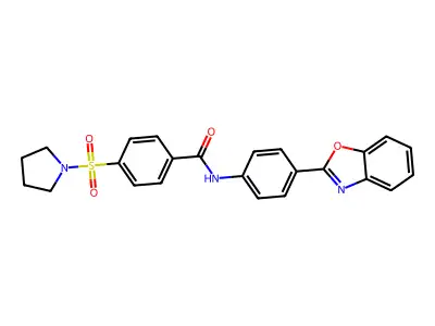 N-(4-(benzo[d]oxazol-2-yl)phenyl)-4-(pyrrolidin-1-ylsulfonyl)benzamide structure