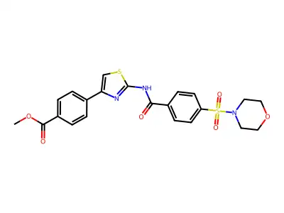 Methyl 4-[2-[(4-morpholin-4-ylsulfonylbenzoyl)amino]-1,3-thiazol-4-yl]benzoate structure