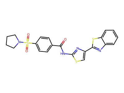 N-(4-(benzo[d]thiazol-2-yl)thiazol-2-yl)-4-(pyrrolidin-1-ylsulfonyl)benzamide structure