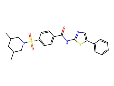 4-((3,5-dimethylpiperidin-1-yl)sulfonyl)-N-(5-phenylthiazol-2-yl)benzamide structure