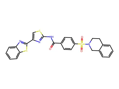 N-(4-(benzo[d]thiazol-2-yl)thiazol-2-yl)-4-((3,4-dihydroisoquinolin-2(1H)-yl)sulfonyl)benzamide structure