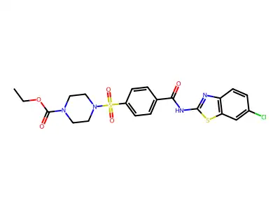 ethyl 4-((4-((6-chlorobenzo[d]thiazol-2-yl)carbamoyl)phenyl)sulfonyl)piperazine-1-carboxylate structure