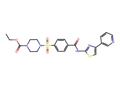 ethyl 4-((4-((4-(pyridin-3-yl)thiazol-2-yl)carbamoyl)phenyl)sulfonyl)piperazine-1-carboxylate structure