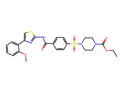 ethyl 4-((4-((4-(2-methoxyphenyl)thiazol-2-yl)carbamoyl)phenyl)sulfonyl)piperazine-1-carboxylate structure