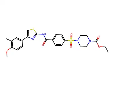 ethyl 4-((4-((4-(4-methoxy-3-methylphenyl)thiazol-2-yl)carbamoyl)phenyl)sulfonyl)piperazine-1-carboxylate structure