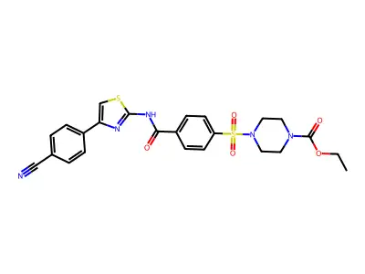Ethyl 4-[4-[[4-(4-cyanophenyl)-1,3-thiazol-2-yl]carbamoyl]phenyl]sulfonylpiperazine-1-carboxylate structure