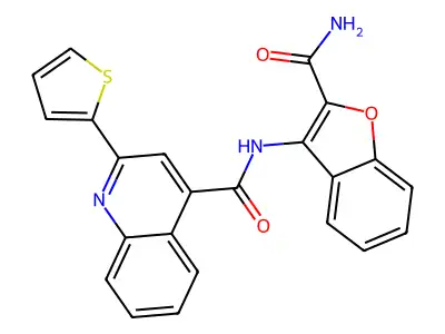 N-(2-carbamoylbenzofuran-3-yl)-2-(thiophen-2-yl)quinoline-4-carboxamide structure