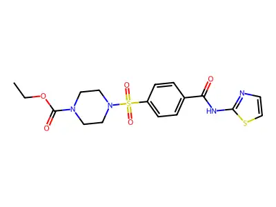 Ethyl 4-((4-(thiazol-2-ylcarbamoyl)phenyl)sulfonyl)piperazine-1-carboxylate structure