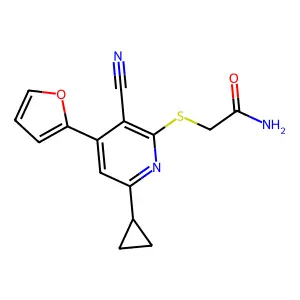 2-((3-Cyano-6-cyclopropyl-4-(furan-2-yl)pyridin-2-yl)thio)acetamide structure