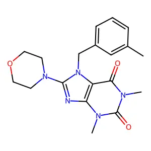 1,3-dimethyl-7-(3-methylbenzyl)-8-morpholino-1H-purine-2,6(3H,7H)-dione structure