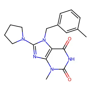 3-methyl-7-(3-methylbenzyl)-8-(pyrrolidin-1-yl)-1H-purine-2,6(3H,7H)-dione structure