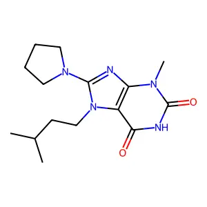 7-isopentyl-3-methyl-8-(pyrrolidin-1-yl)-1H-purine-2,6(3H,7H)-dione structure