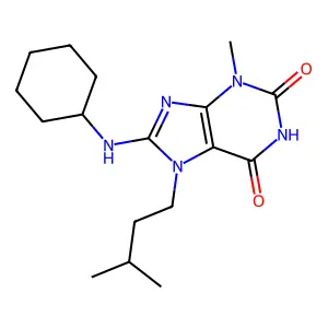 8-(cyclohexylamino)-7-isopentyl-3-methyl-1H-purine-2,6(3H,7H)-dione structure