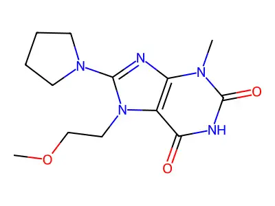 7-(2-Methoxyethyl)-3-methyl-8-pyrrolidin-1-ylpurine-2,6-dione structure