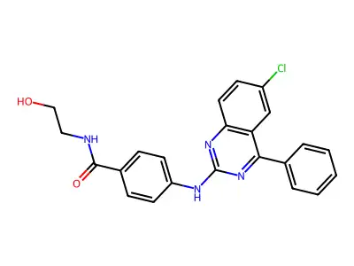 4-((6-chloro-4-phenylquinazolin-2-yl)amino)-N-(2-hydroxyethyl)benzamide structure