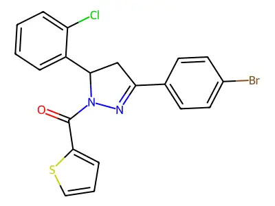 (3-(4-bromophenyl)-5-(2-chlorophenyl)-4,5-dihydro-1H-pyrazol-1-yl)(thiophen-2-yl)methanone structure