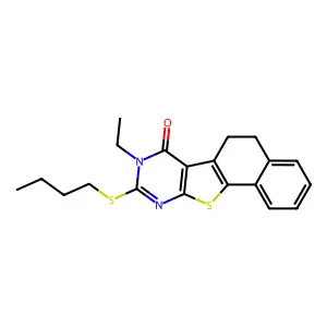 9-(butylsulfanyl)-8-ethyl-5,8-dihydronaphtho[2',1':4,5]thieno[2,3-d]pyrimidin-7(6H)-one structure