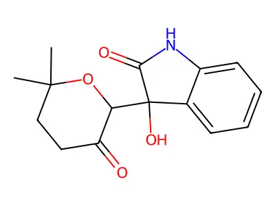 3-(6,6-dimethyl-3-oxotetrahydro-2H-pyran-2-yl)-3-hydroxy-1,3-dihydro-2H-indol-2-one structure