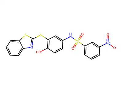 N-[3-(1,3-benzothiazol-2-ylsulfanyl)-4-hydroxyphenyl]-3-nitrobenzenesulfonamide structure