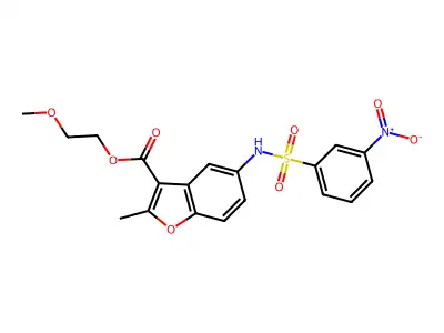 2-Methoxyethyl 2-methyl-5-(3-nitrobenzenesulfonamido)-1-benzofuran-3-carboxylate structure