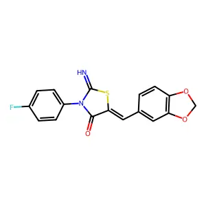 5-(1,3-benzodioxol-5-ylmethylidene)-3-(4-fluorophenyl)-2-imino-1,3-thiazolidin-4-one structure
