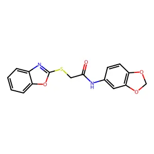 N-(1,3-benzodioxol-5-yl)-2-(1,3-benzoxazol-2-ylsulfanyl)acetamide structure