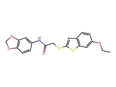 N-(1,3-benzodioxol-5-yl)-2-[(6-ethoxy-1,3-benzothiazol-2-yl)sulfanyl]acetamide structure