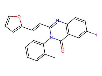 2-[(E)-2-(furan-2-yl)ethenyl]-6-iodo-3-(2-methylphenyl)quinazolin-4-one structure