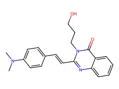 (E)-2-(4-(dimethylamino)styryl)-3-(3-hydroxypropyl)quinazolin-4(3H)-one structure