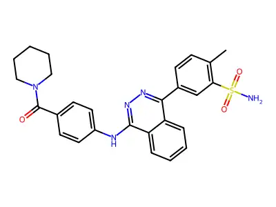 2-methyl-5-(4-{[4-(piperidin-1-ylcarbonyl)phenyl]amino}phthalazin-1-yl)benzenesulfonamide structure