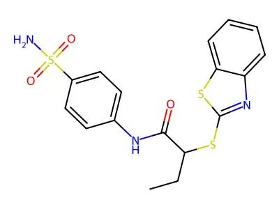 2-(1,3-benzothiazol-2-ylsulfanyl)-N-(4-sulfamoylphenyl)butanamide structure