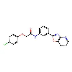 2-(4-chlorophenoxy)-N-[3-([1,3]oxazolo[4,5-b]pyridin-2-yl)phenyl]acetamide structure