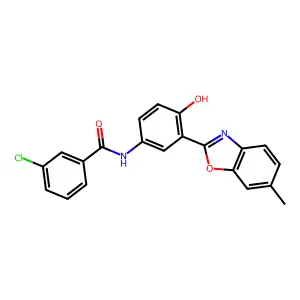 3-chloro-N-[4-hydroxy-3-(6-methyl-1,3-benzoxazol-2-yl)phenyl]benzamide structure