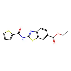 2-[(Thiophene-2-carbonyl)-amino]-benzothiazole-6-carboxylic acid ethyl ester structure