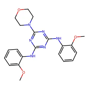 N,N'-bis(2-methoxyphenyl)-6-(morpholin-4-yl)-1,3,5-triazine-2,4-diamine structure