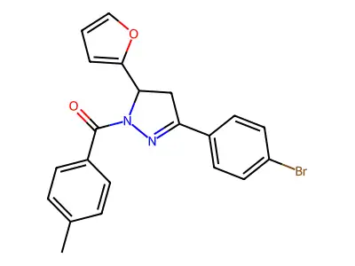 (3-(4-bromophenyl)-5-(furan-2-yl)-4,5-dihydro-1H-pyrazol-1-yl)(p-tolyl)methanone structure