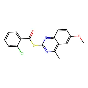 S-(6-methoxy-4-methylquinazolin-2-yl) 2-chlorobenzenecarbothioate structure