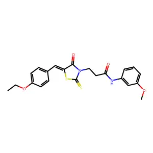 3-[(5Z)-5-[(4-ethoxyphenyl)methylidene]-4-oxo-2-sulfanylidene-1,3-thiazolidin-3-yl]-N-(3-methoxyphenyl)propanamide structure