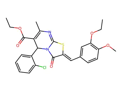 (Z)-ethyl 5-(2-chlorophenyl)-2-(3-ethoxy-4-methoxybenzylidene)-7-methyl-3-oxo-3,5-dihydro-2H-thiazolo[3,2-a]pyrimidine-6-carboxylate structure