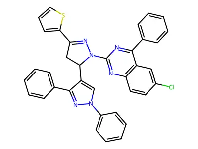 6-chloro-2-(1',3'-diphenyl-5-(thiophen-2-yl)-3,4-dihydro-1'H,2H-[3,4'-bipyrazol]-2-yl)-4-phenylquinazoline structure