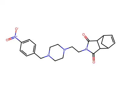 2-(2-(4-(4-nitrobenzyl)piperazin-1-yl)ethyl)-3a,4,7,7a-tetrahydro-1H-4,7-methanoisoindole-1,3(2H)-dione structure