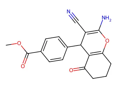 methyl 4-(2-amino-3-cyano-5-oxo-5,6,7,8-tetrahydro-4H-chromen-4-yl)benzoate structure