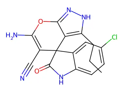 6-amino-5'-chloro-5-cyano-2'-oxo-3-propyl-1,1',3',4-tetrahydrospiro[pyrano[2,3-c]pyrazole-4,3'-(2'H)-indol] structure