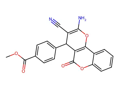 methyl 4-(2-amino-3-cyano-5-oxo-4H-pyrano[3,2-c]chromen-4-yl)benzoate structure