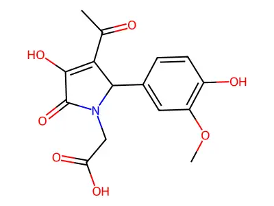 2-[3-acetyl-4-hydroxy-2-(4-hydroxy-3-methoxyphenyl)-5-oxo-2H-pyrrol-1-yl]acetic acid structure