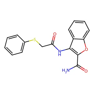 3-(2-(Phenylthio)acetamido)benzofuran-2-carboxamide structure