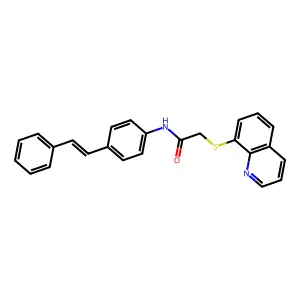 N-[4-[(E)-2-phenylethenyl]phenyl]-2-quinolin-8-ylsulfanylacetamide structure