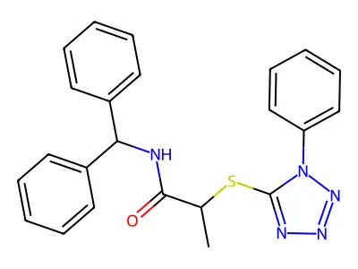 N-benzhydryl-2-(1-phenyltetrazol-5-yl)sulfanylpropanamide structure