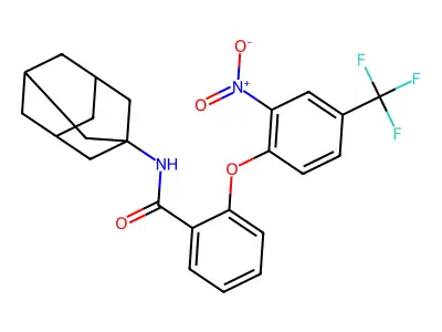 N-(1-adamantyl)-2-[2-nitro-4-(trifluoromethyl)phenoxy]benzamide structure