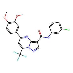 N-(3-chlorophenyl)-5-(3,4-dimethoxyphenyl)-7-(trifluoromethyl)pyrazolo[1,5-a]pyrimidine-3-carboxamide structure